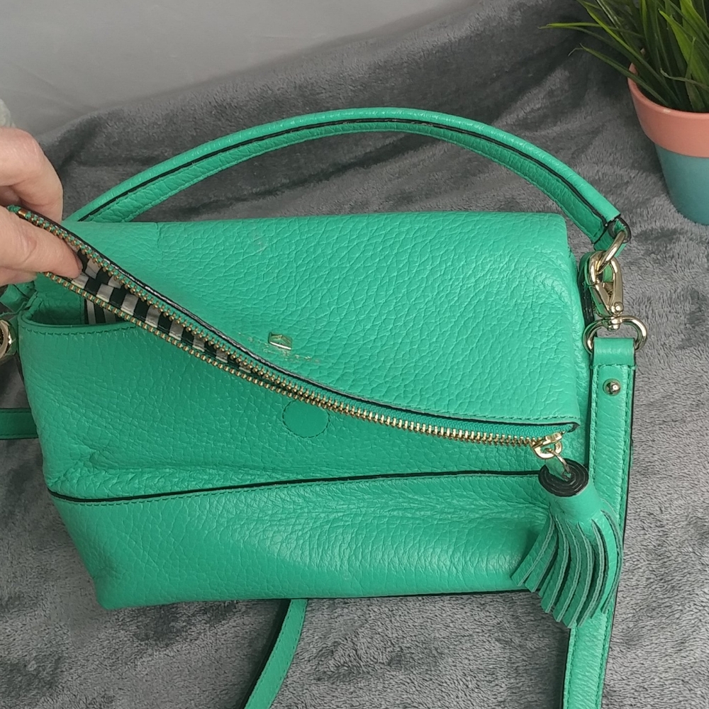 kate spade turquoise pebbled leather satchel with tassel - Picture 5 of 14